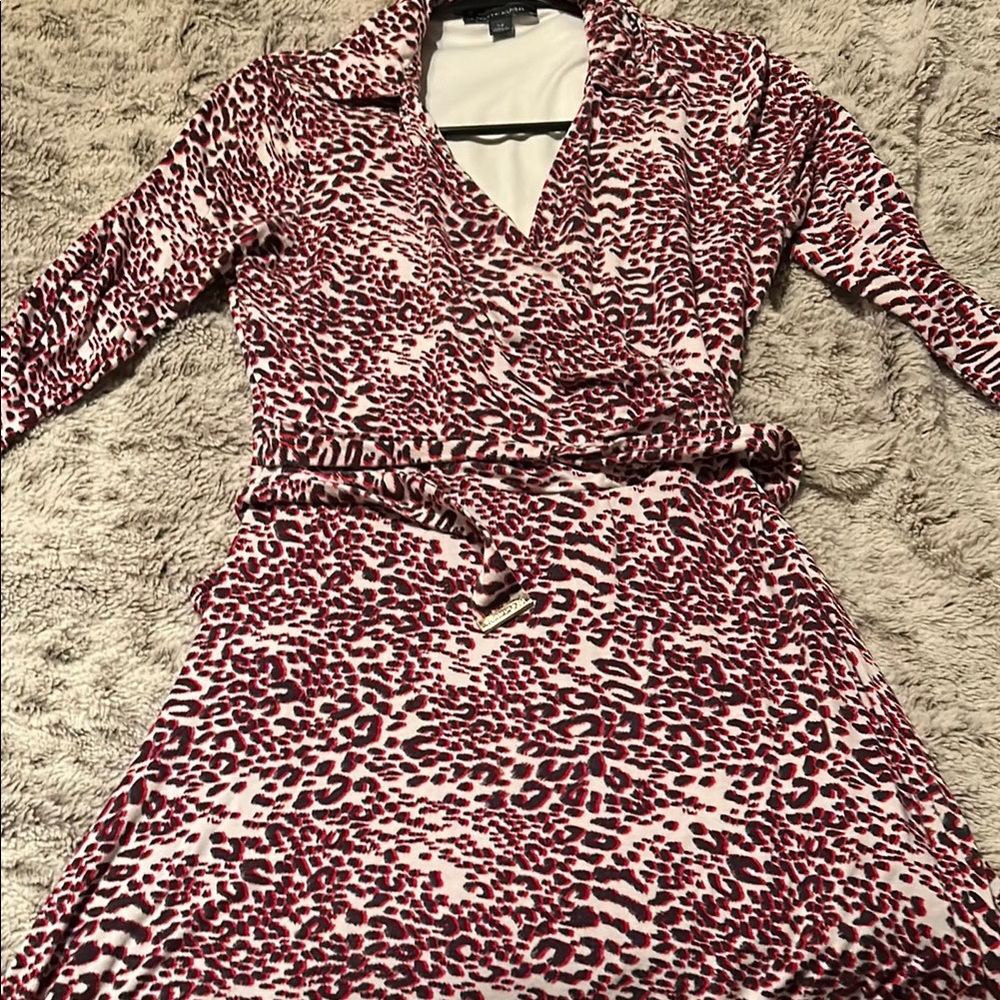Tommy Hilfiger Red and White Wrap Dress with Notched Collar
